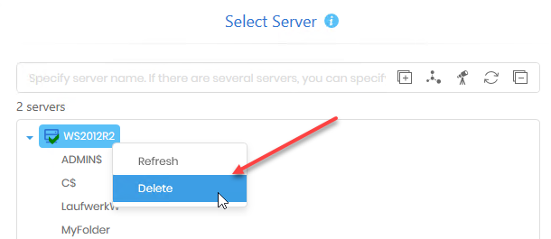 Remove one server from list via context menu